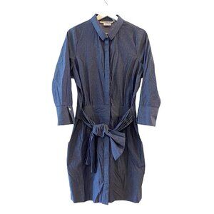Gretchen Scott Breezy Blouson Navy Blue Shirt Dress Denim Collar Size Medium